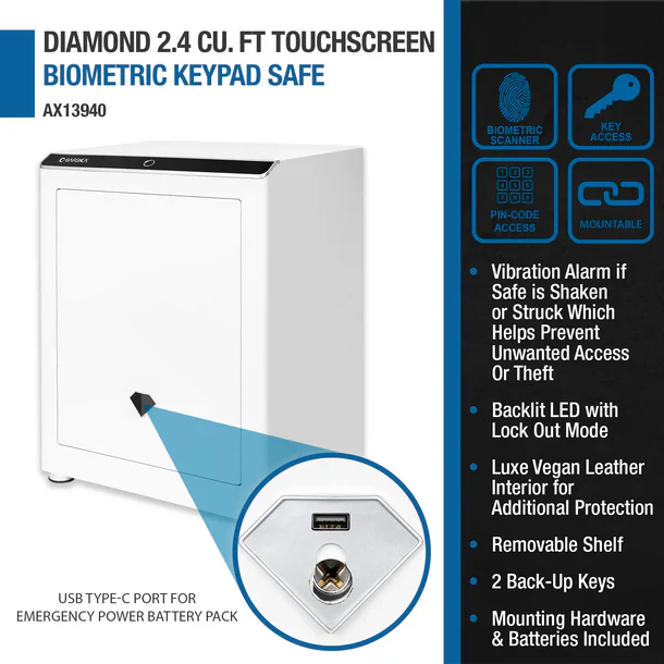 Barska AX13940 Diamond Touchscreen Biometric Keypad Security Safe