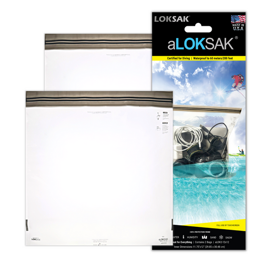 aLOKSAK Resealable Waterproof Bag Certified to 60 Meters 12" x 12" - 2 Pack